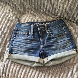 American Eagle Outfitters Midi Dark Blue Jean Shorts